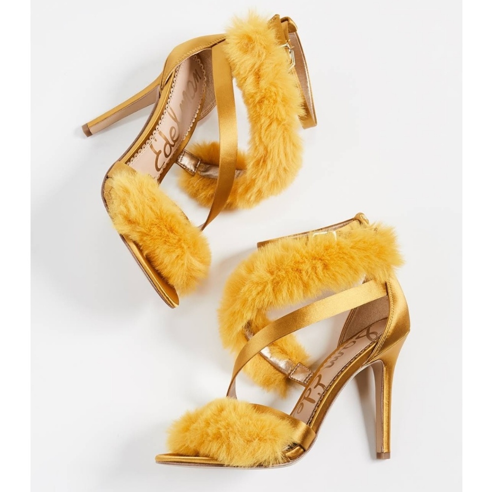 🆕 Sam Edelman Yellow Adelle Satin/Fur Stilletos